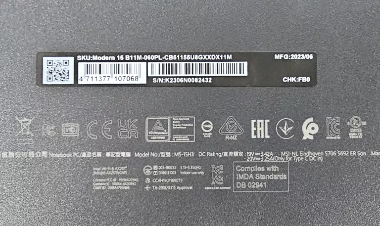 LAPTOP MSI TE-MM-B11M KOMPLET