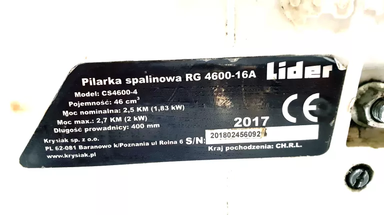 PIŁA SPALINOWA LIDER RG4600-16A 1,83KW/2,5KM 40CM 2017R.