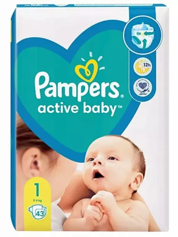 PAMPERS ACTIVE BABY ROZMIAR 1 (2-5KG) 43SZT PIELUSZKI DLA NIEMOWLĄT