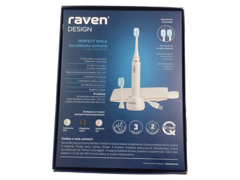 SZCZOTECZKA SONICZNA RAVEN ESOS006W 2 KOŃCÓWKI BIAŁA
