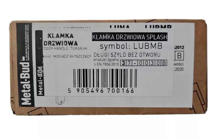 KLAMKA DRZWIOWA METALBUD SPLASH DŁUGI SZYLD 72 MM BEZ PRZEBICIA ZŁOTA