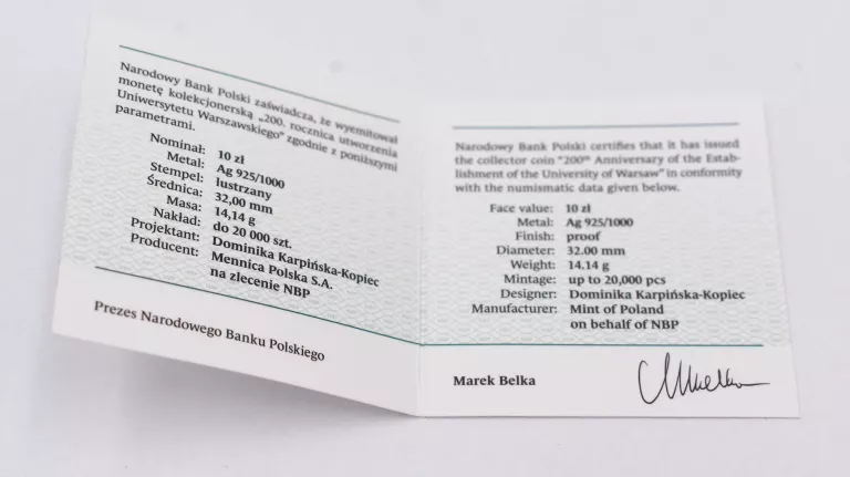 MONETA 10 ZŁ - 200. ROCZNICA UNIWERSYTETU WARSZAWSKIEGO - 2016 ROK
