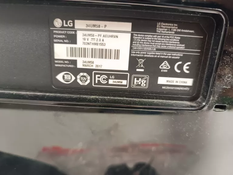 MONITOR LG ULTRAWIDE 34", 34UM58-P, ZASILACZ