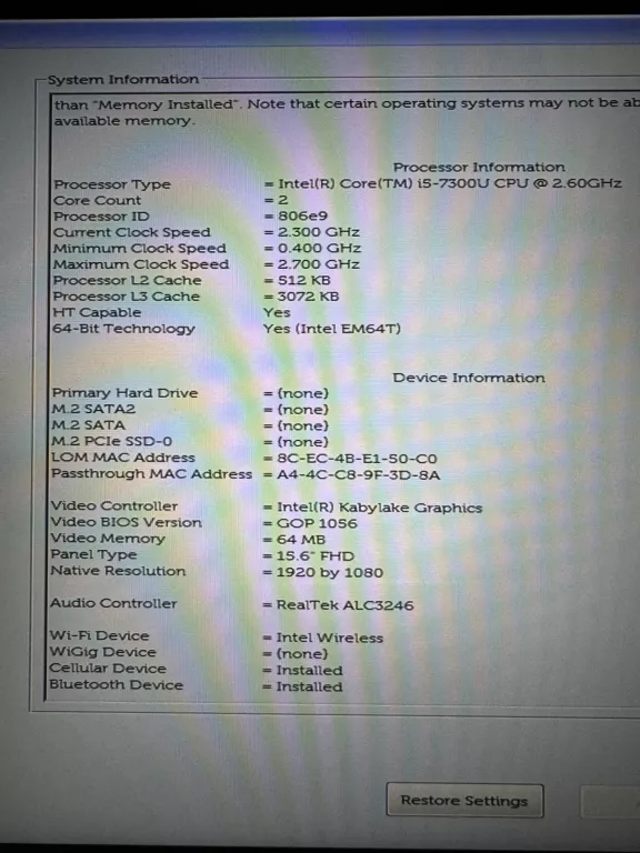 LAPTOP DELL LATITUDE 5580 I5 7GEN
