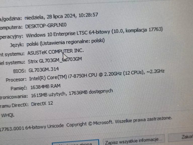 GAMINGOWY ASUS ROG GL703 I7-8750H 16GB 1,5TB GTX1060