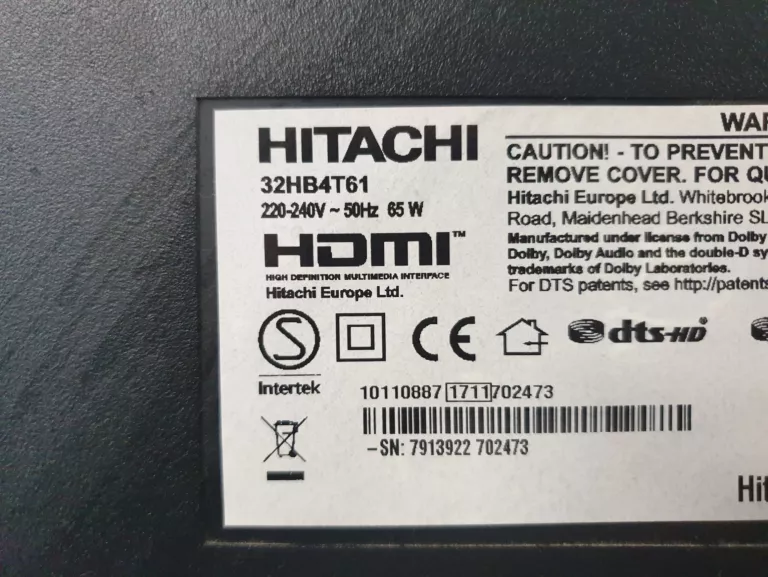 TELEWIZOR LED HITACHI 32HB4T61 32" HD READY SMART TV DVB-T2