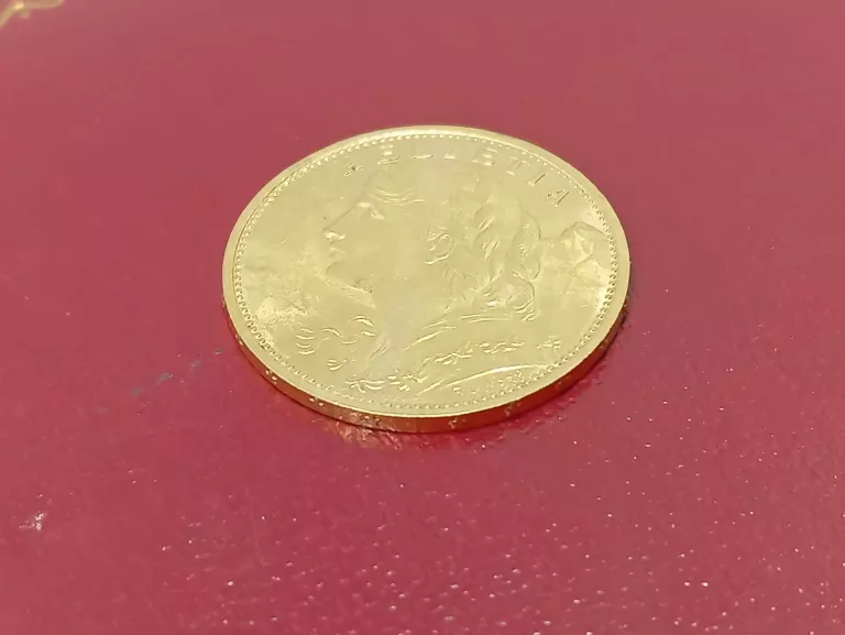 ZŁOTA MONETA HELVIETA 20 FRANKÓW, 1922 , PR 900