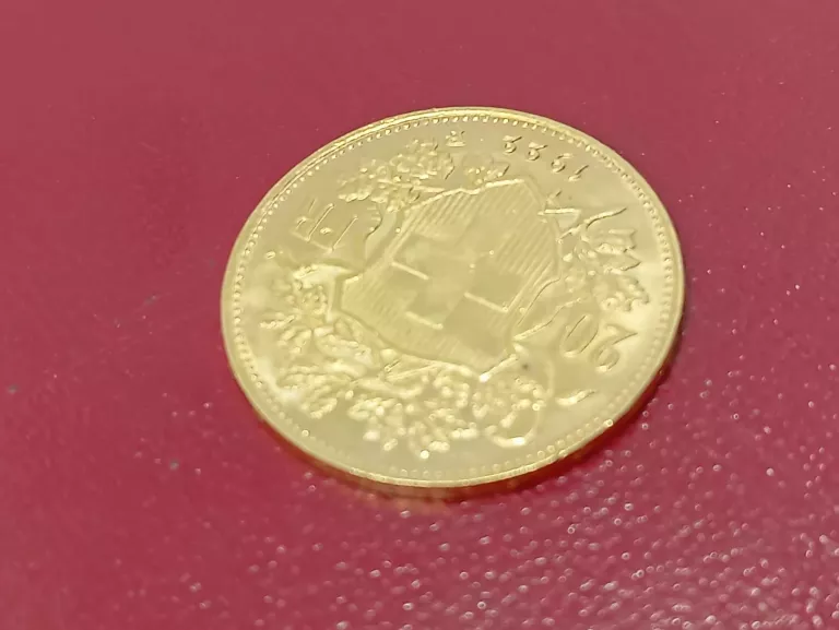 ZŁOTA MONETA HELVIETA 20 FRANKÓW, 1922 , PR 900