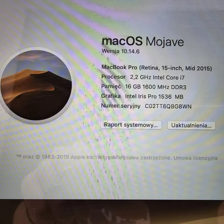 LAPTOP MACBOOK PRO A1398 + LADOWARKA 16GB/256GB