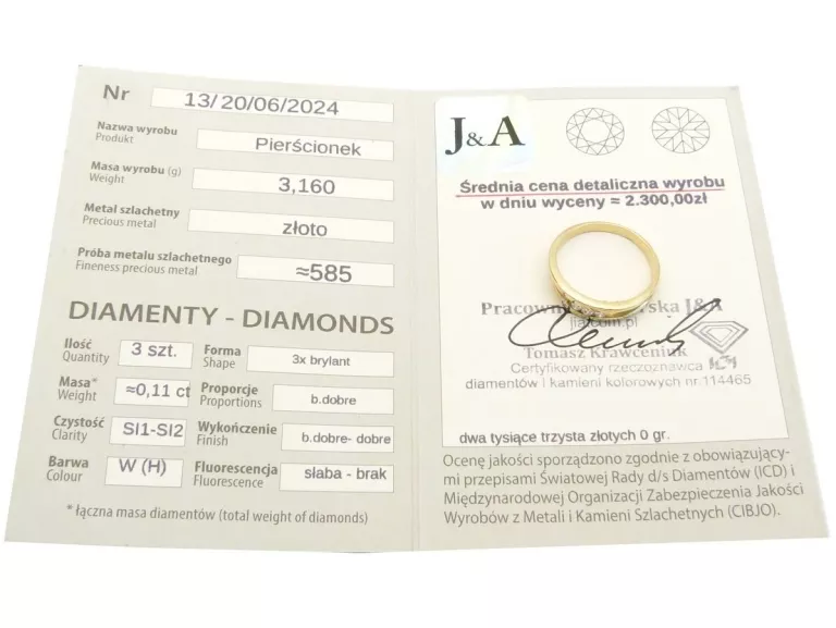 ZŁOTY PIERŚCIONEK Z BRYLANTAMI 585 3,16G R19