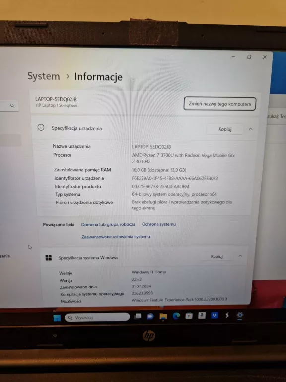 LAPTOP HP 15S EQ0028NW AMD RYZEN 7 16 GB / 512 GB+ TORBA