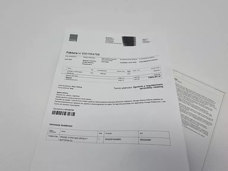 APPLE IPHONE 15 PRO MAX 256GB CZARNY KOMPLET