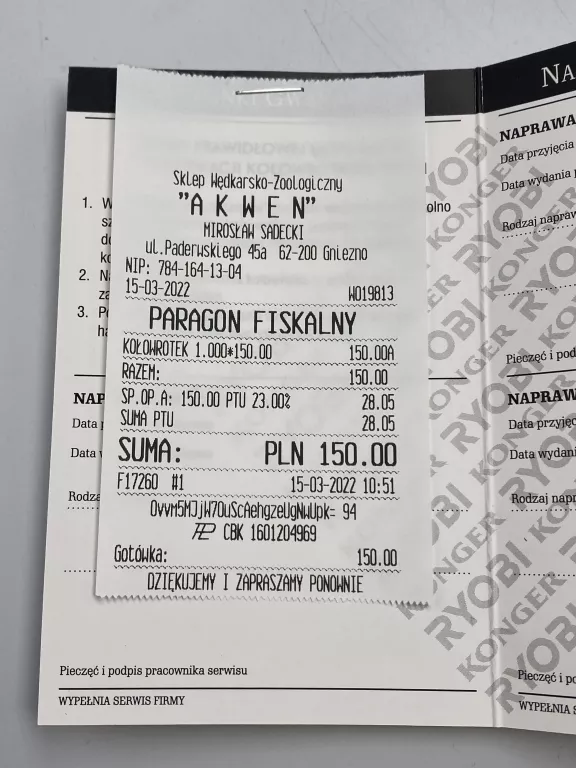 KOŁOWROTEK RYOBI VIRTUS 1000 GWARANCJA