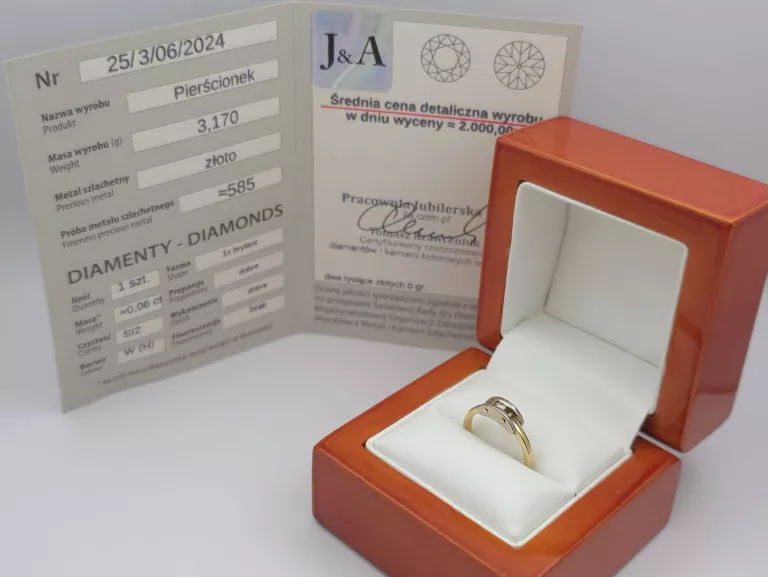 ZŁOTY PIERŚCIONEK Z BRYLANTEM 0,06CT - 585 14K R.9 3,17G