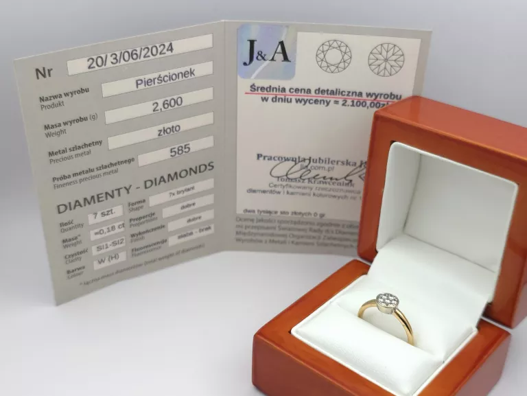 ZŁOTY PIERŚCIONEK Z DIAMENTAMI 0,18CT - 585 14K R.14 2,60G