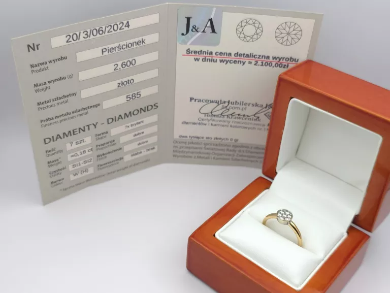 ZŁOTY PIERŚCIONEK Z DIAMENTAMI 0,18CT - 585 14K R.14 2,60G