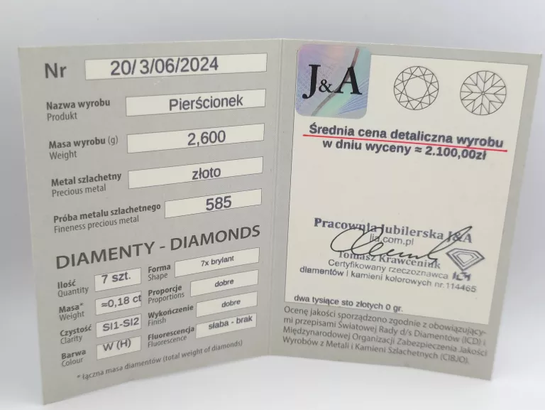 ZŁOTY PIERŚCIONEK Z DIAMENTAMI 0,18CT - 585 14K R.14 2,60G