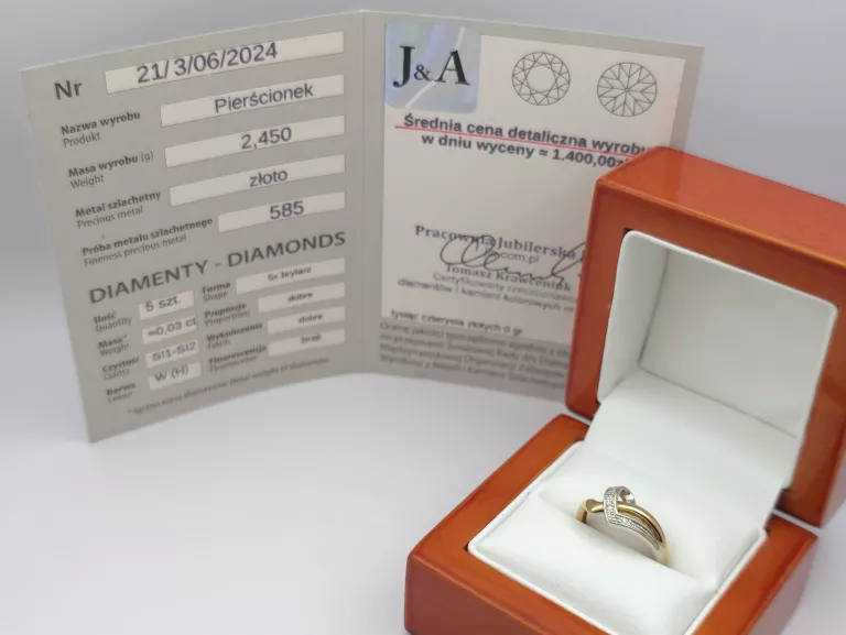 ZŁOTY PIERŚCIONEK Z DIAMENTAMI 0,03CT - 585 14K R,11 2,45G