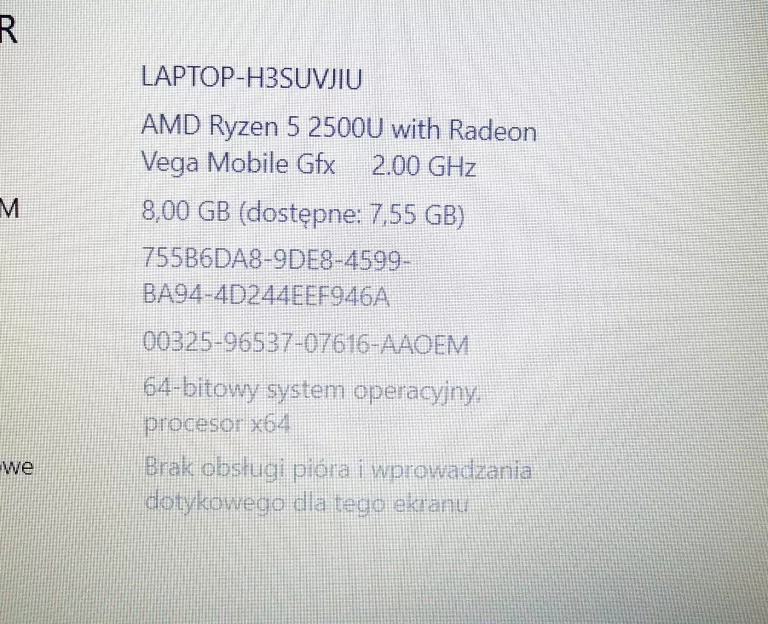 LAPTOP LENOVO IDEAPAD 330-15ARR RYZEN 5 2500U 15.6" 8GB 256GB