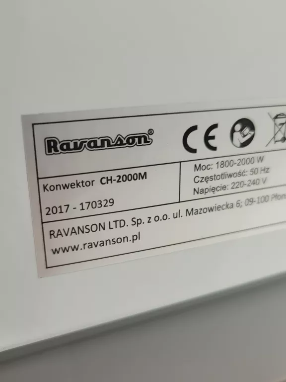 GRZEJNIK KONWEKTOROWY RAVANSON CH-2000M 2000W