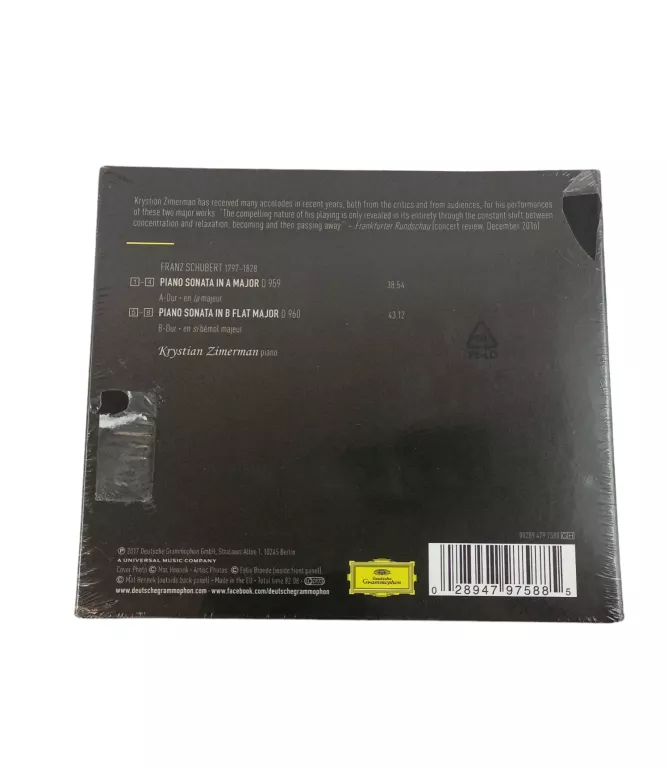 SCHUBERT PIANO SONATAS D 959 & D 960 KRYSTIAN ZIMERMAN CD