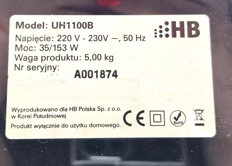 ULTRADŹWIĘKOWY NAWILŻACZ HB UH 1100B