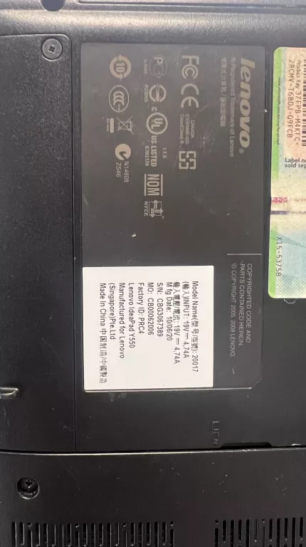 LAPTOP LENOVO Y550P 20017