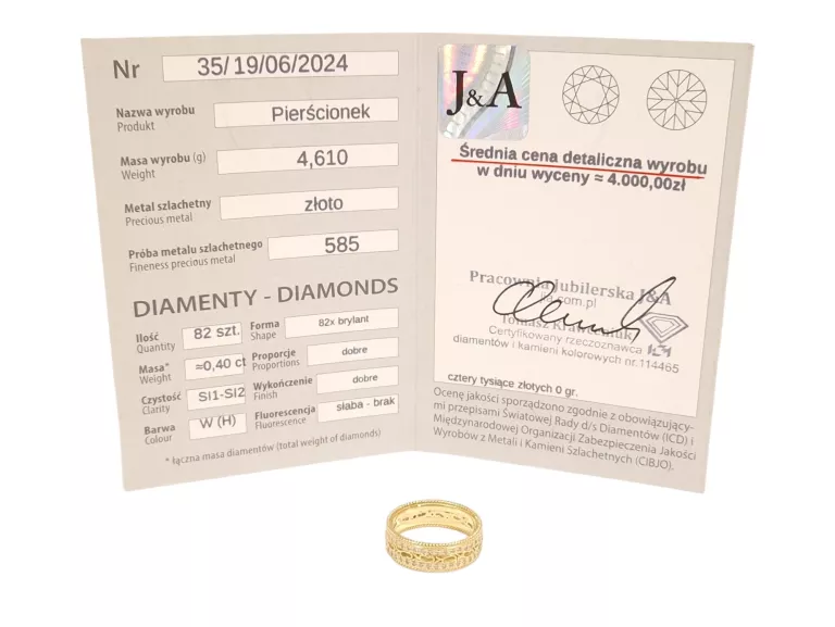 ZŁOTA OBRĄCZKA PIERŚCIONEK Z BRYLANTAMI 4,61G 585 14K 0,40CT R15