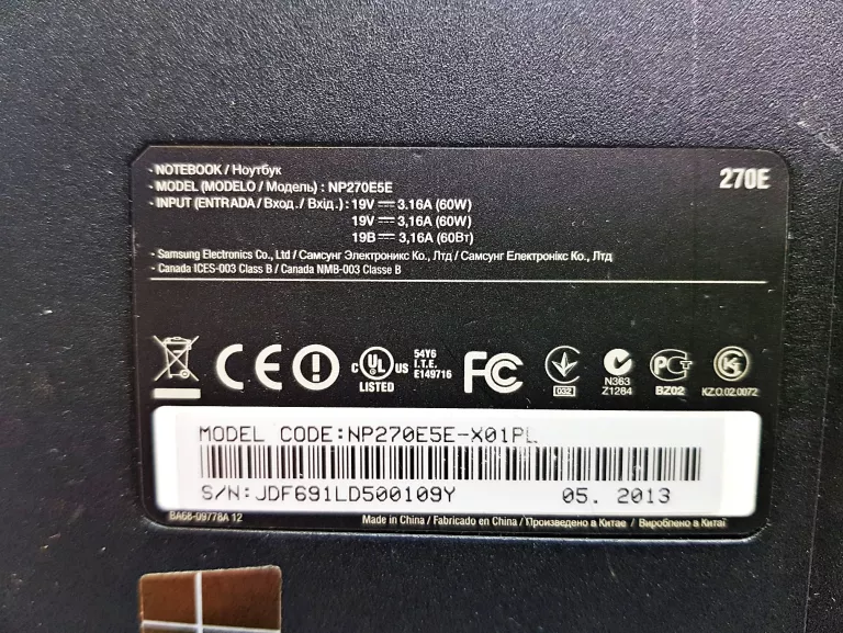 LAPTOP SAMSUNG 270E NP270E5E + ŁAD I5-3230M/8BG/WIN10/256GB