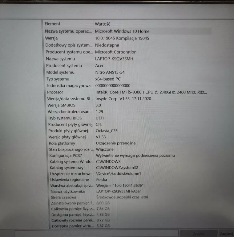 LAPTOP ACER NITRO 5 N18C3 I5 8GB 512GB SSD GTX 1050
