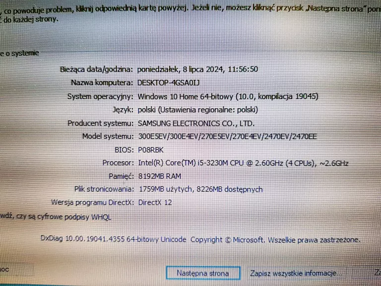 LAPTOP SAMSUNG 270E NP270E5E + ŁAD I5-3230M/8BG/WIN10/256GB