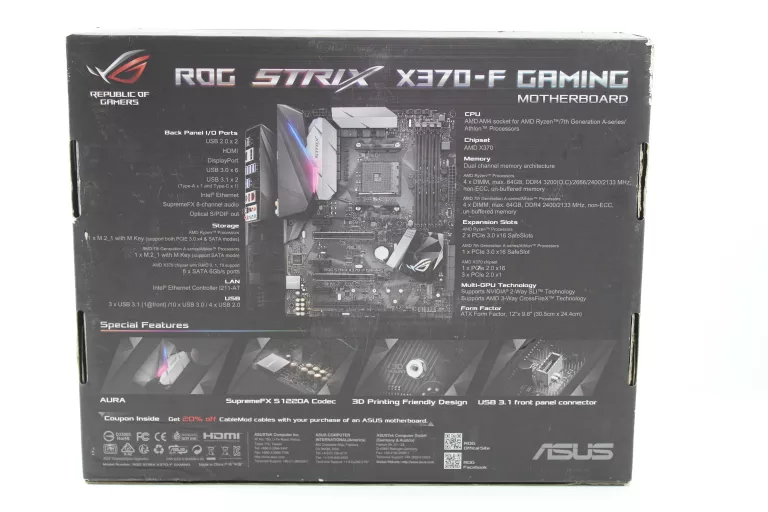 MOTHERBOARD ASUS ROG STRIX X370-F GAMING DDR4 SOCKET AM4 ATX