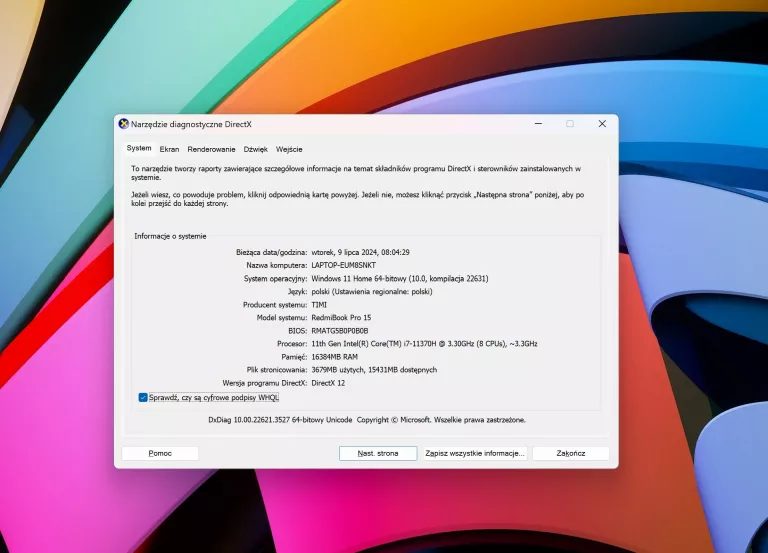 XIAOMI REDMIBOOK PRO 15 [ I7 11370H 16GB/512GB/MX450 ] BRAK ŁADOWARKI