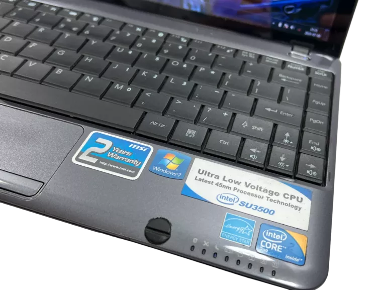 LAPTOP MSI MSIU200-PC INTEL CORE 2 SOLO U 3500 4GB RAM WIN 7