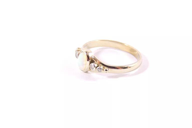 PIĘKNY ZŁOTY PIERŚCIONEK OPAL BRYLANTY 585 2,29G R. 13