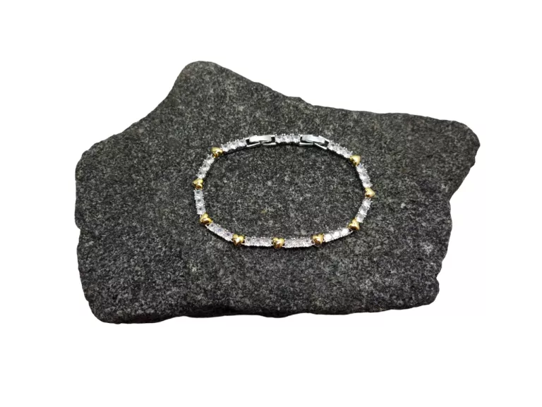 BRANSOLETKA 316L STAL CHIRURGICZNA ZŁOTO-SREBRNA SEGMENTY SERCA D:19CM
