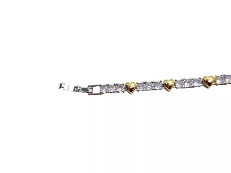 BRANSOLETKA 316L STAL CHIRURGICZNA ZŁOTO-SREBRNA SEGMENTY SERCA D:19CM