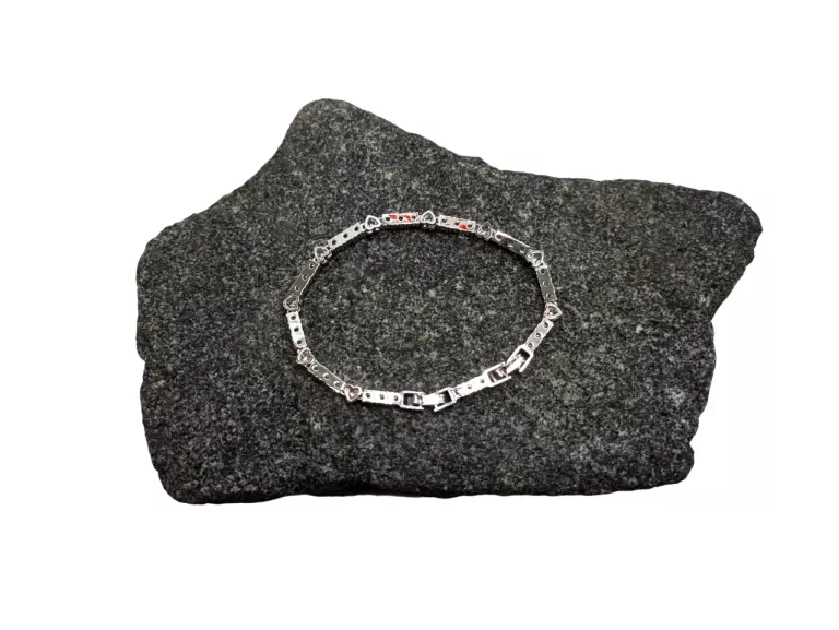 BRANSOLETKA 316L STAL CHIRURGICZNA ZŁOTO-SREBRNA SEGMENTY SERCA D:19CM