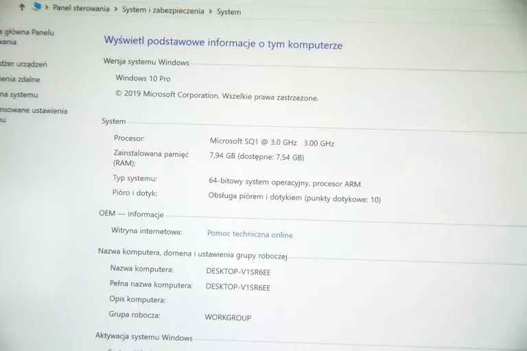 LAPTOP TABLET MICROSOFT SURFACE PRO 1876 X SQ1 8GB/128GB/WIN10