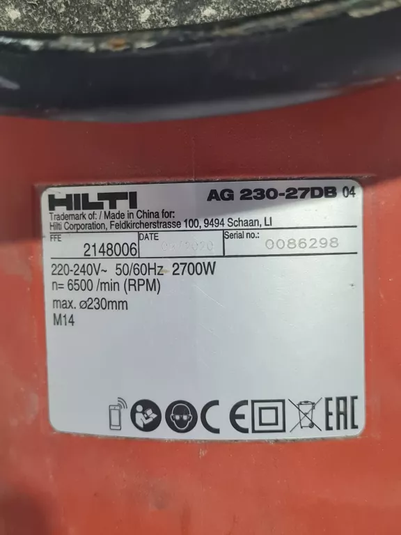 SZLIFIERKA KĄTOWA HILTI AG 230-27DB