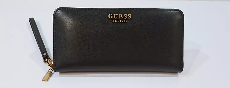 PORTFEL GUESS CZARNY DUŻY NA ZAMEK Z ODPINANĄ RĄCZKĄ