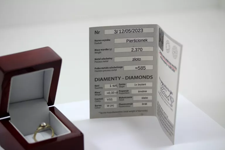 ZŁOTY PIERŚCIONEK BRYLANT 0,33CT 585 ROZMIAR 17 2,37G.CERTYFIKAT