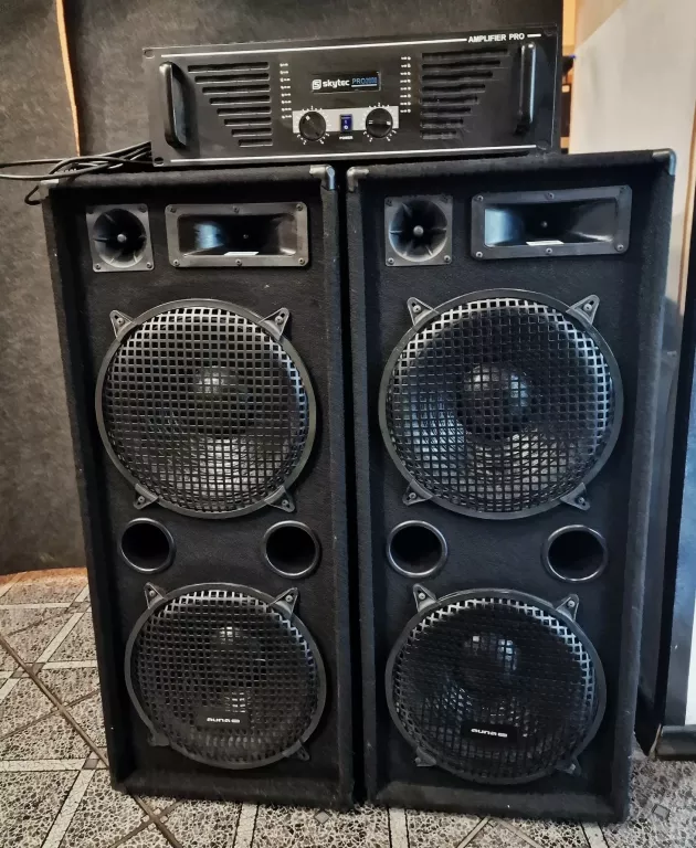WZMACNIACZ SKYTEC PRO1000 + KOLUMNY AUNA X2