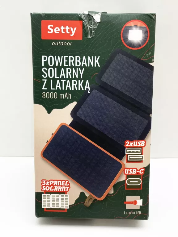SETTY POWERBANK SOLARNY Z LATARKĄ 8000 MAH