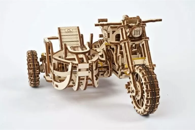 DREWNIANY MODEL PUZZLE 3D MOTOCYKL SCRAMBLER UGR-10 Z WÓZKIEM UGEARS 70137