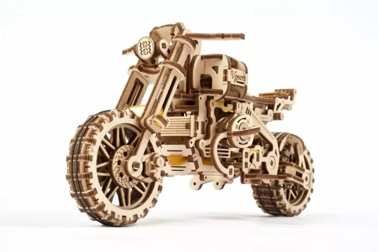 DREWNIANY MODEL PUZZLE 3D MOTOCYKL SCRAMBLER UGR-10 Z WÓZKIEM UGEARS 70137
