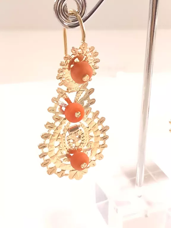 WYJĄTKOWE ZŁOTE KOLCZYKI Z KORALEM P585 16,04G 5,5CM