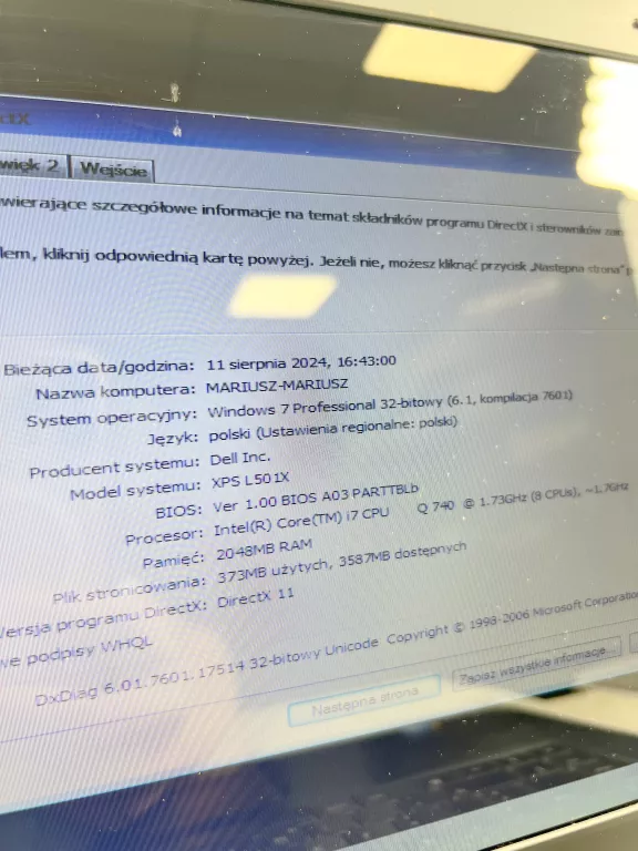 LAPTOP DELL XPS L501X 2/230GB 15,6'' I7 WIN7