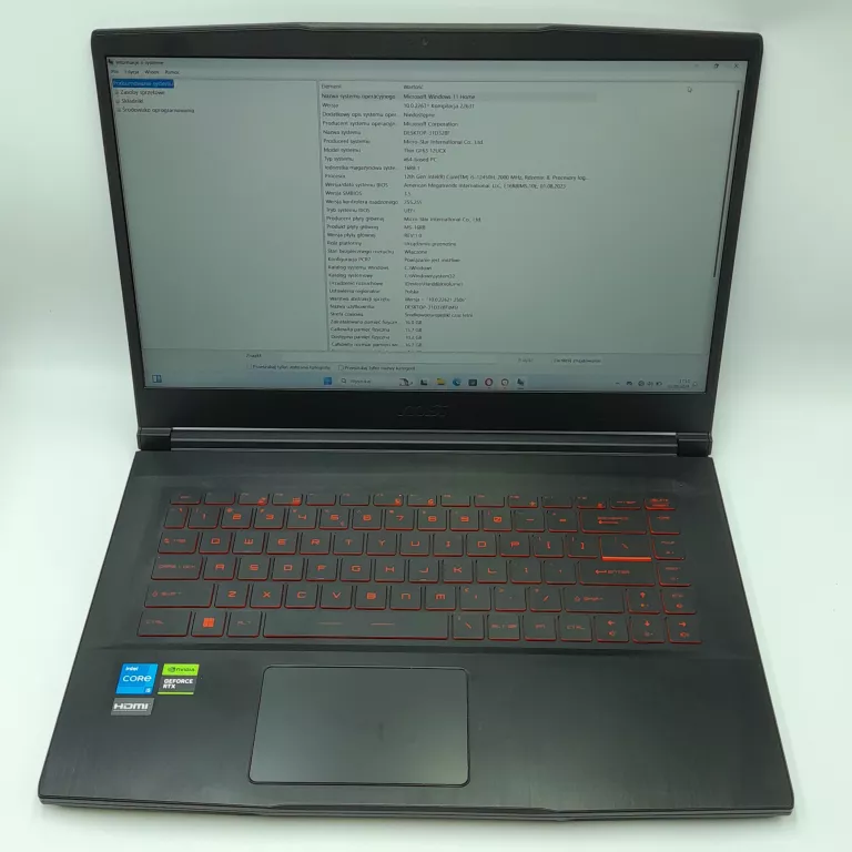 LAPTOP MSI THIN GF63 12UCX 512 GB 8 GB I5 12450H RTX2050/4GB 15,6 WIN11