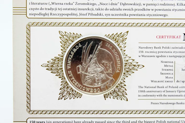 SREBRNA MONETA 10ZŁ 150 ROCZNICA POWSTANIA STYCZNIOWEGO